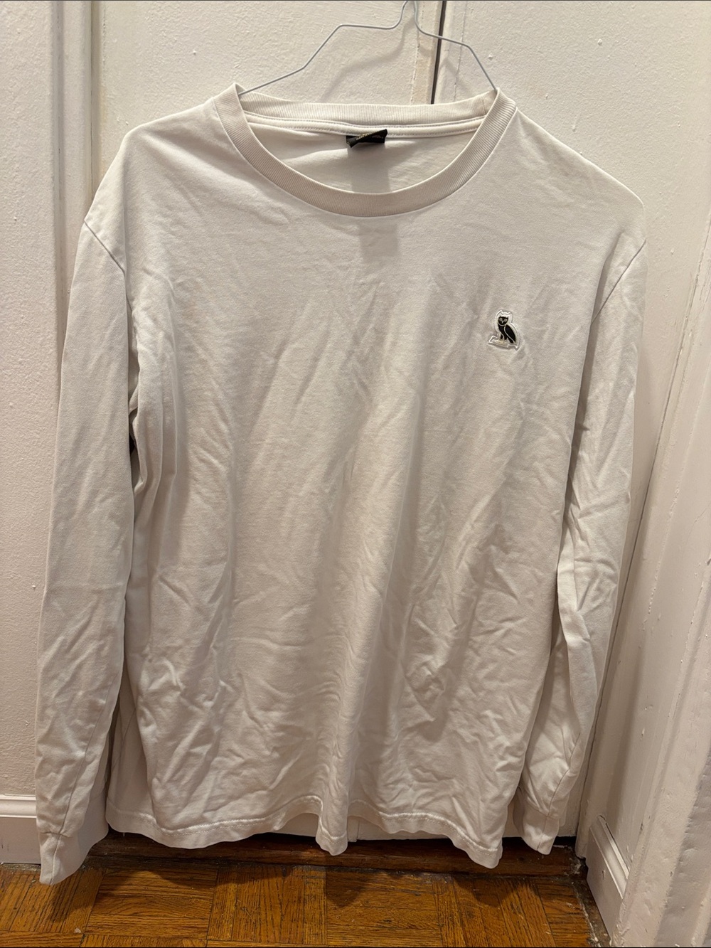 OVO White Long Sleeve Crewneck with Owl Logo